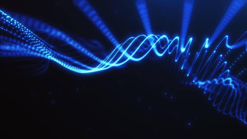 Abstract signal visualization showing a deliberate pause point between two active signal segments on a dark background